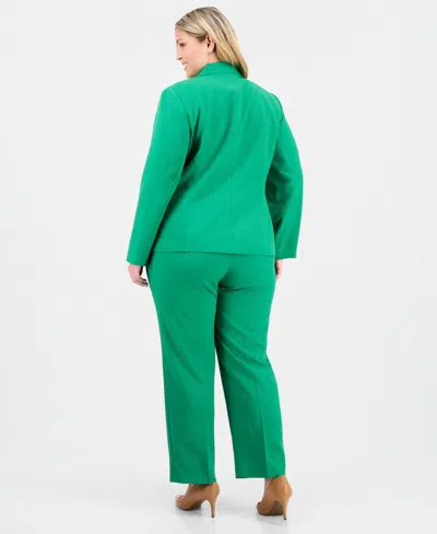 Le Suit Plus Size Notch-lapel Mid-rise Pantsuit In Green