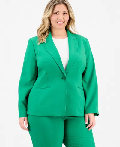 Le Suit Plus Size Notch-lapel Mid-rise Pantsuit In Green