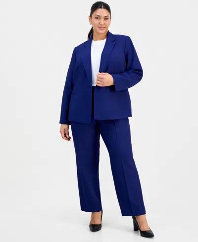 Le Suit Plus Size Notch-lapel Mid-rise Pantsuit In Purple