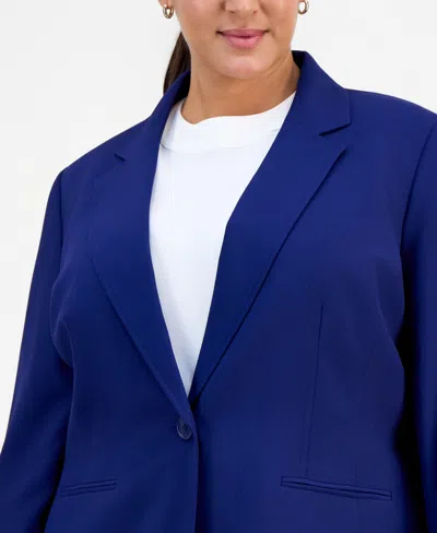 Le Suit Plus Size Notch-lapel Mid-rise Pantsuit In Purple