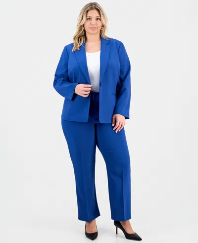 Le Suit Plus Size Notch-lapel Mid-rise Pantsuit In Blue