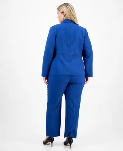 Le Suit Plus Size Notch-lapel Mid-rise Pantsuit In Blue