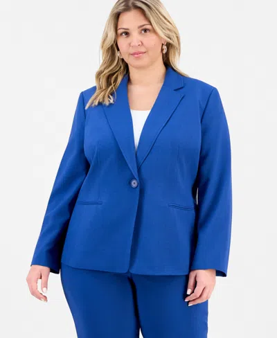 Le Suit Plus Size Notch-lapel Mid-rise Pantsuit In Blue