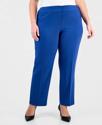 Le Suit Plus Size Notch-lapel Mid-rise Pantsuit In Blue