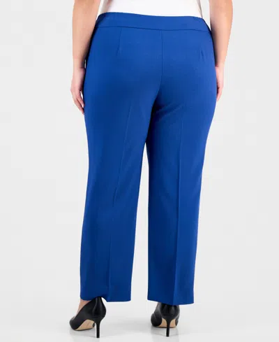 Le Suit Plus Size Notch-lapel Mid-rise Pantsuit In Blue