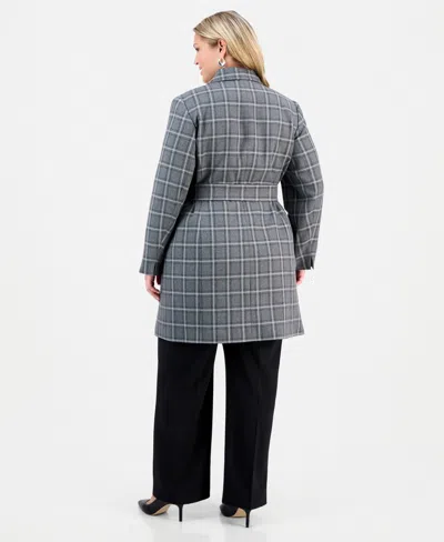 Le Suit Plus Size Belted Wide-leg Mid-rise Pantsuit In Gray