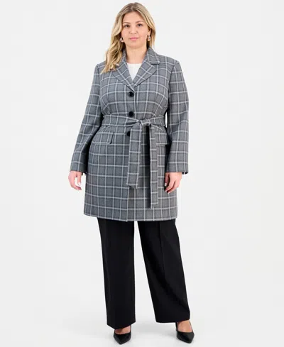 Le Suit Plus Size Belted Wide-leg Mid-rise Pantsuit In Gray