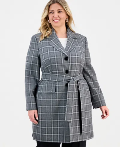 Le Suit Plus Size Belted Wide-leg Mid-rise Pantsuit In Gray