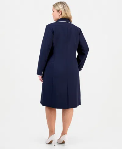 Le Suit Plus Size Open-front Jacket & Round-neck Sheath Dress In Blue