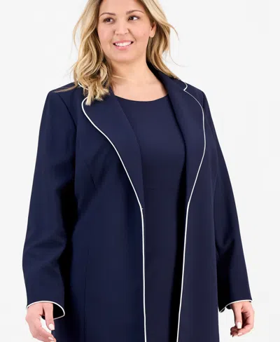 Le Suit Plus Size Open-front Jacket & Round-neck Sheath Dress In Blue