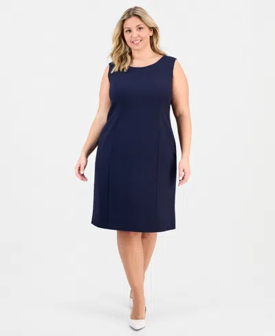 Le Suit Plus Size Open-front Jacket & Round-neck Sheath Dress In Blue