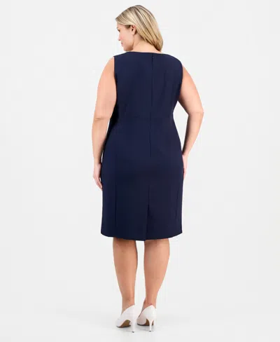 Le Suit Plus Size Open-front Jacket & Round-neck Sheath Dress In Blue