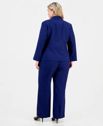 Le Suit Plus Size Notch-lapel Mid-rise Pantsuit In Blue
