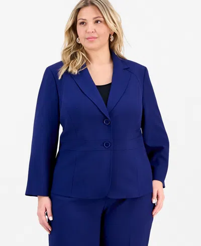Le Suit Plus Size Notch-lapel Mid-rise Pantsuit In Blue