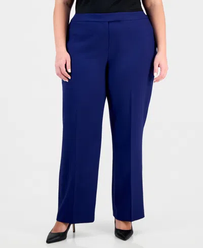 Le Suit Plus Size Notch-lapel Mid-rise Pantsuit In Blue