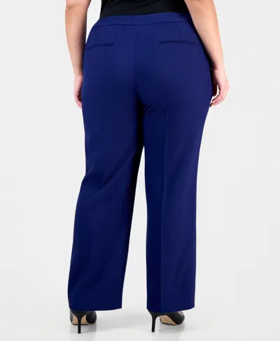 Le Suit Plus Size Notch-lapel Mid-rise Pantsuit In Blue