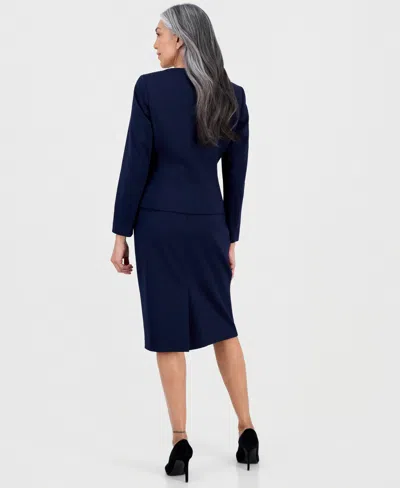 Le Suit Women's Square-neck Button-front Skirt Suit In Blue