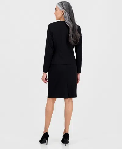 Le Suit Women's Square-neck Button-front Skirt Suit In Black