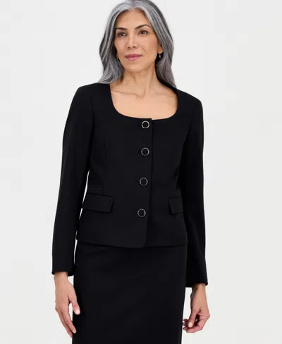 Le Suit Women's Square-neck Button-front Skirt Suit In Black
