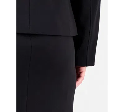 Le Suit Plus Size Square-neck Button-front Skirt Suit In Black