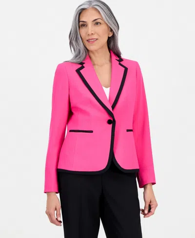 Le Suit Women's Notch-lapel Colorblocked Pantsuit In Pink