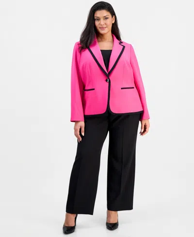 Le Suit Plus Size Colorblocked Mid-rise Wide-leg Pantsuit In Pink