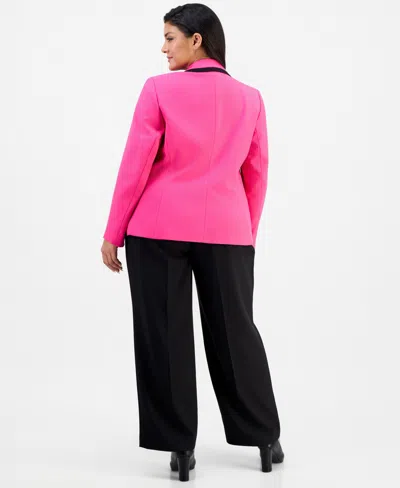 Le Suit Plus Size Colorblocked Mid-rise Wide-leg Pantsuit In Pink