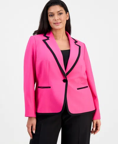 Le Suit Plus Size Colorblocked Mid-rise Wide-leg Pantsuit In Pink