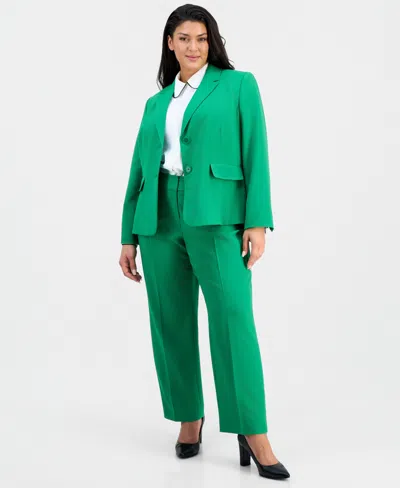 Le Suit Plus Size Notch-lapel Mid-rise Pantsuit In Green