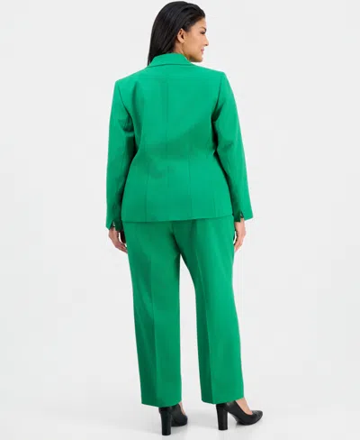 Le Suit Plus Size Notch-lapel Mid-rise Pantsuit In Green