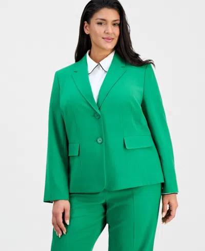 Le Suit Plus Size Notch-lapel Mid-rise Pantsuit In Green