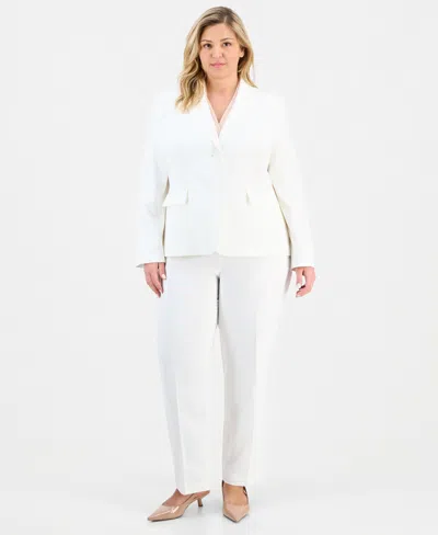 Le Suit Plus Size Notch-lapel Mid-rise Pantsuit In White