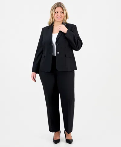 Le Suit Plus Size Notch-lapel Mid-rise Pantsuit In Black