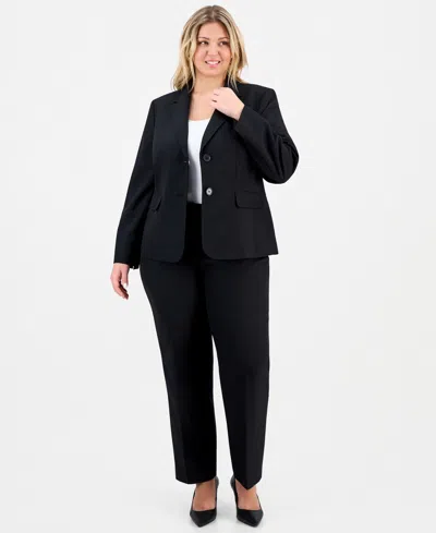 Le Suit Plus Size Notch-lapel Mid-rise Pantsuit In Black
