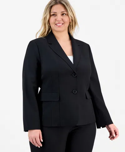 Le Suit Plus Size Notch-lapel Mid-rise Pantsuit In Black