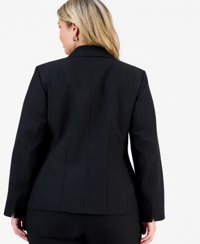 Le Suit Plus Size Notch-lapel Mid-rise Pantsuit In Black