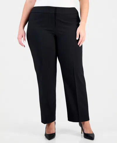 Le Suit Plus Size Notch-lapel Mid-rise Pantsuit In Black