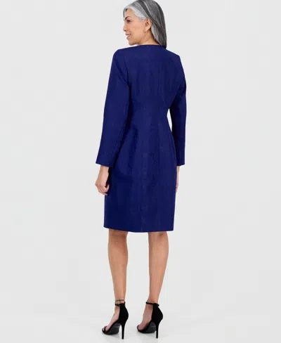 Le Suit Women's Jacquard Jacket & Round-neck Sheath Dress In Purple