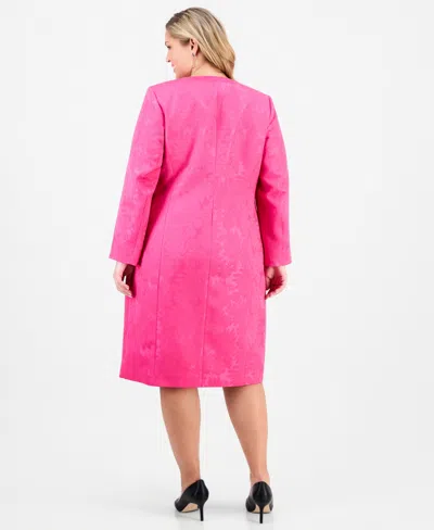 Le Suit Plus Size Floral-jacquard Topper & Sheath Dress Set In Pink