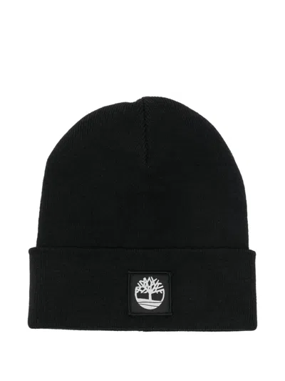 Timberland Logo-patch Beanie In Black