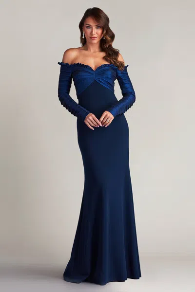 Tadashi Shoji Neena Taffeta Banded Gown In Blue