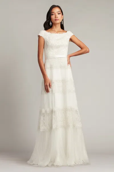 Tadashi Shoji Zaira Tiered Tulle Gown In White