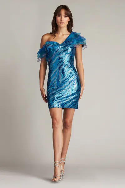Tadashi Shoji Earwyn Sequin Ruffle Mini Dress In Blue