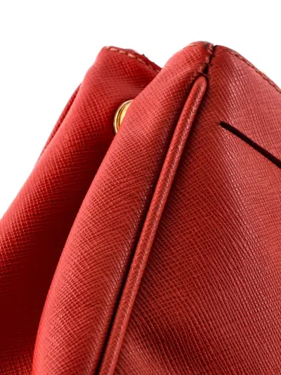 Pre-owned Prada Double Zip Lux Saffiano Leather Small Tote Bag In Red