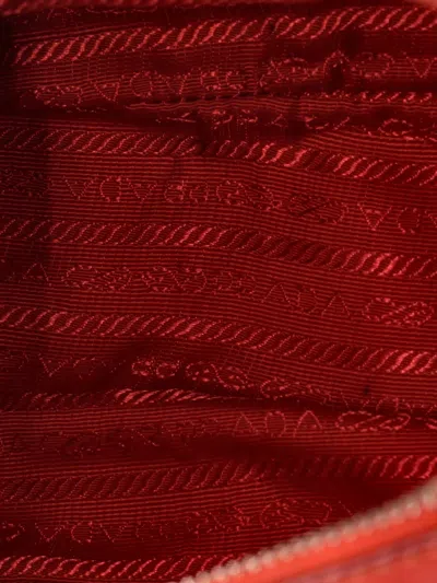 Pre-owned Prada Double Zip Lux Saffiano Leather Small Tote Bag In Red