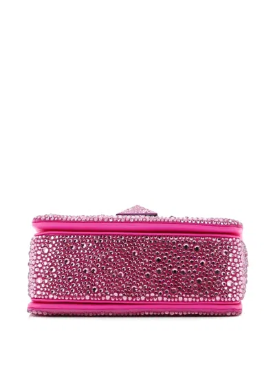 Pre-owned Valentino Garavani One Stud Chain Flap Bag Crystal Embellished Suede Small Shoulder Bag In Pink