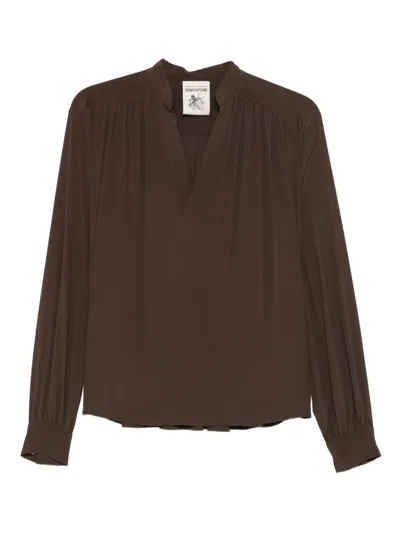 Semicouture Long-sleeve V-neck Blouse In Brown