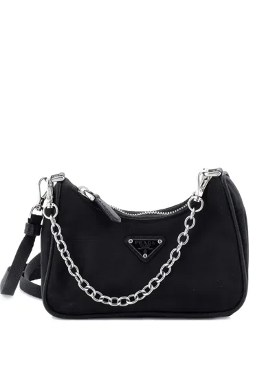 Pre-owned Prada Re-edition Shoulder Bag Tessuto Mini Hobo Bag In Black