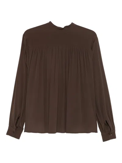 Semicouture Long-sleeve V-neck Blouse In Brown