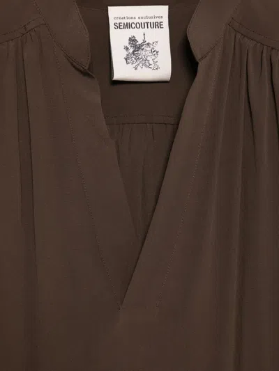 Semicouture Long-sleeve V-neck Blouse In Brown